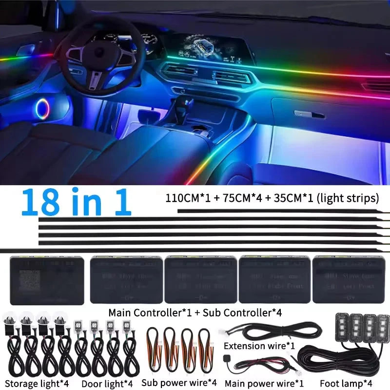 Universal 18-in-1 RGB Car Ambient Light – Interior Neon Strip Kit Econic Blanks